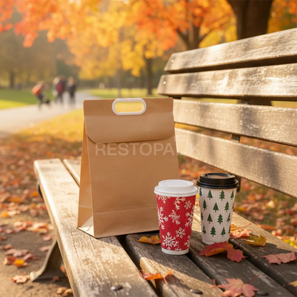 2-Cup Kraft Paper Takeaway Bags with Button Handle