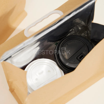 2-Cup Kraft Paper Takeaway Bags with Button Handle