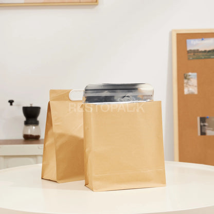 2-Cup Kraft Paper Takeaway Bags with Button Handle