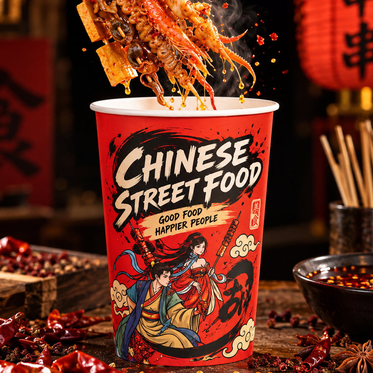 Custom Printed Kraft Oden Paper Bucket Disposable Takeaway Food Container