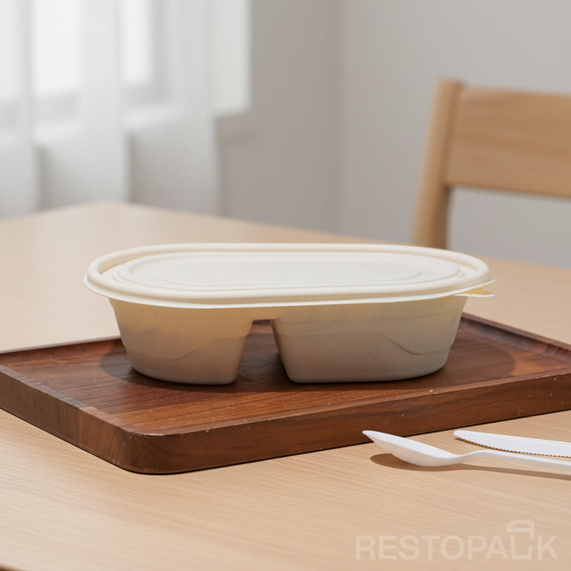 24 oz Cornstarch Salad Container – 2 Compartments