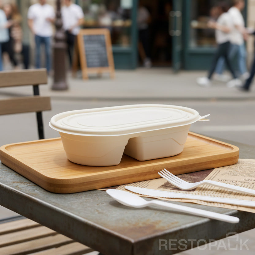 24 oz Cornstarch Salad Container – 2 Compartments