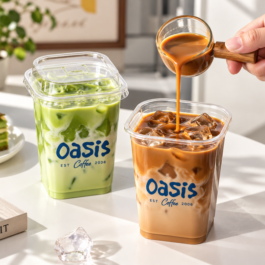 Custom Printed Clear PET Square Cup With Lid