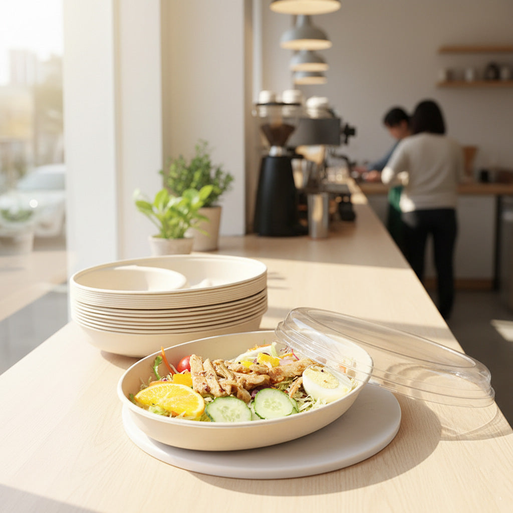 29 oz Single-Compartment Oval Salad Bowl with PET Lid