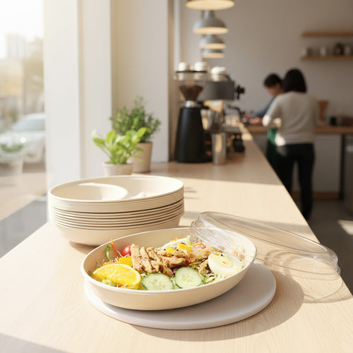 29 oz Single-Compartment Oval Salad Bowl with PET Lid