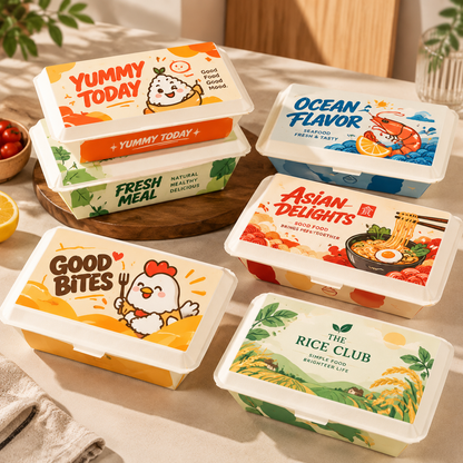 Custom Disposable Rice Box Takeaway Food Container with Logo Printed