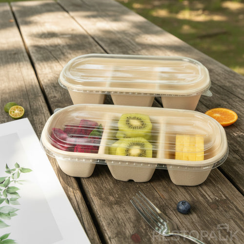37 oz Three-Compartment Oval Paper Bowl with PET Lid