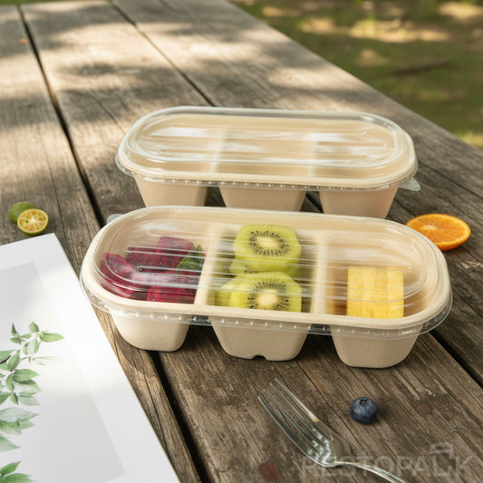 37 oz Three-Compartment Oval Paper Bowl with PET Lid