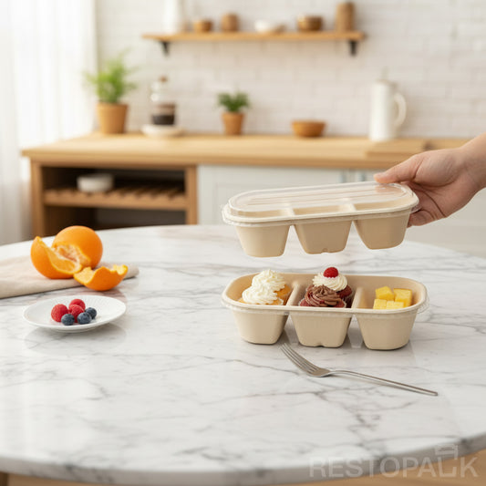 37 oz Three-Compartment Oval Paper Bowl with PET Lid