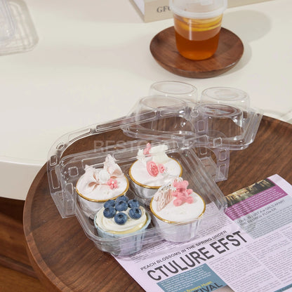4-Cupcake Box with Detachable Lid and Transparent Handle