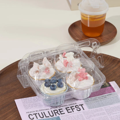 4-Cupcake Box with Detachable Lid and Transparent Handle