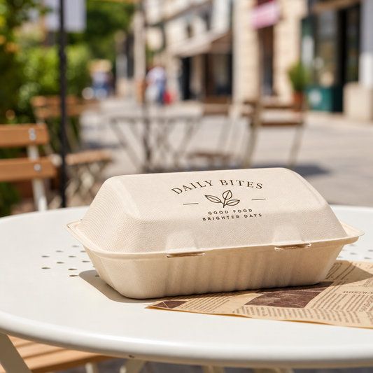 9" × 6" × 3" Compostable Sugarcane Bagasse Square Food Box