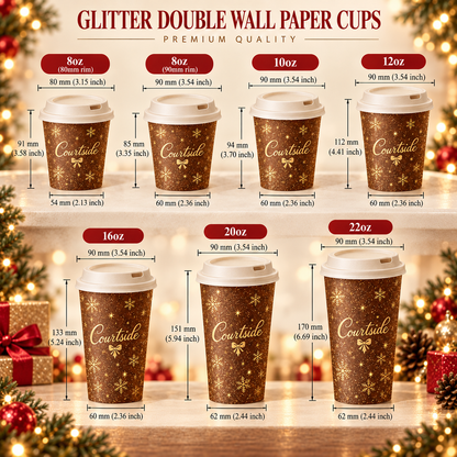 Custom Glitter Double Wall Paper Coffee Cups with Foil Stamped Logo