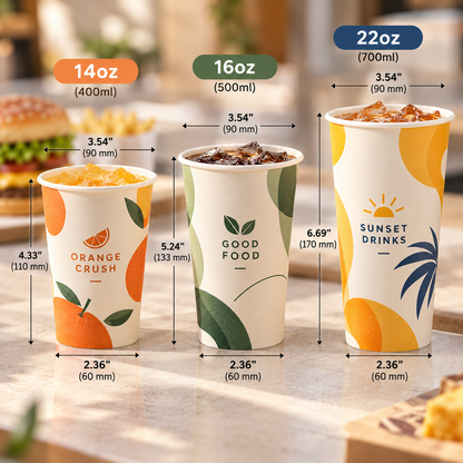 Custom Double-Coated Cold Drink Paper Cups with Lids