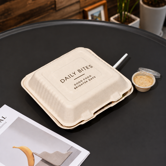 9" Compostable Sugarcane Bagasse Square Food Box
