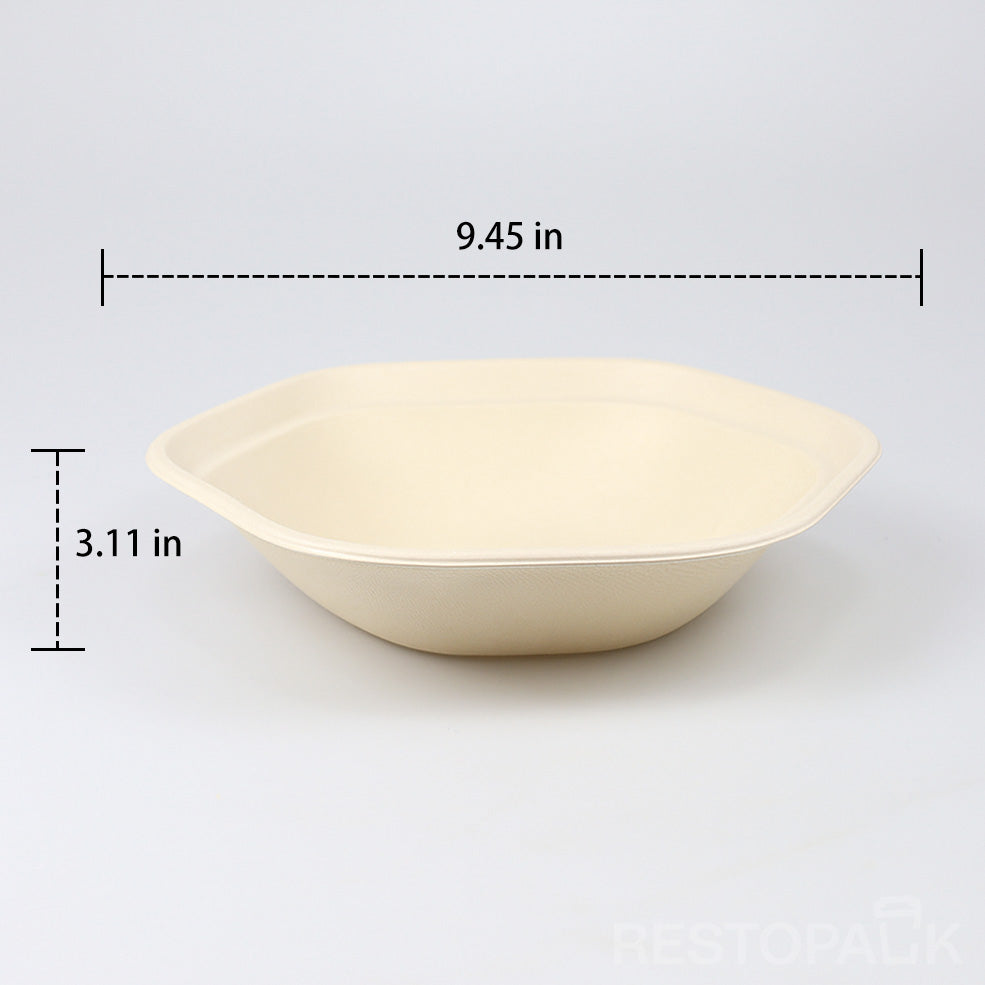 54 oz Hexagonal Bagasse Bowl – Compostable Bagasse Food Container