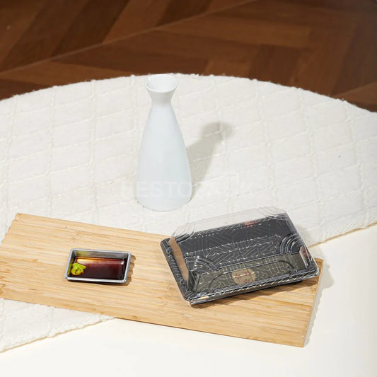 5 1/2" × 3 3/16" Clear Lid Plastic Sushi Trays with Printed Base