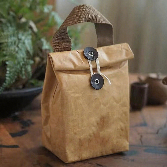 5 5/16" × 3 15/16" × 7 1/2" Tyvek Paper Tote Bag with Handles
