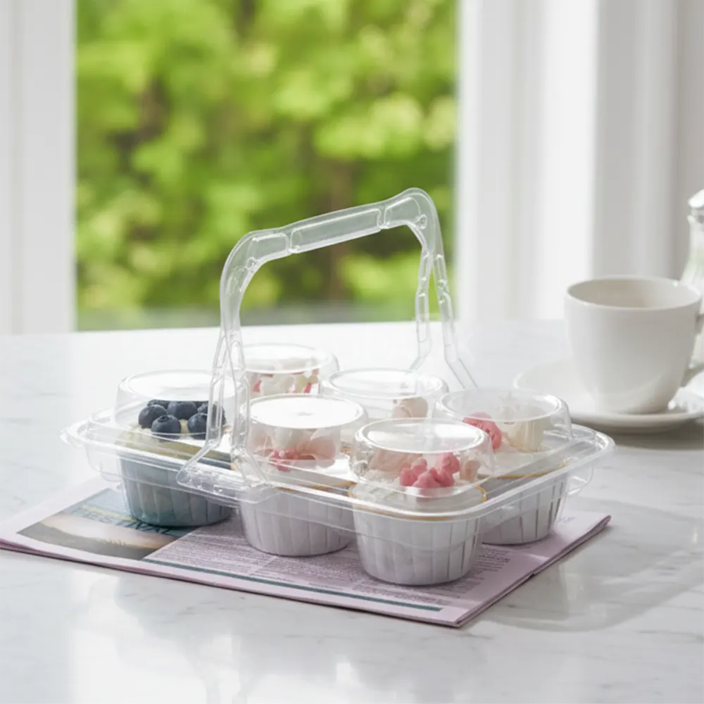 6-Cupcake Box with Detachable Lid and Transparent Handle