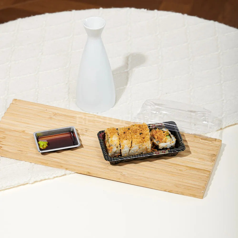 6 5/16" × 3 9/16" Clear Lid Plastic Sushi Trays with Printed Base