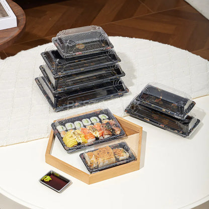 6 5/16" × 3 9/16" Clear Lid Plastic Sushi Trays with Printed Base
