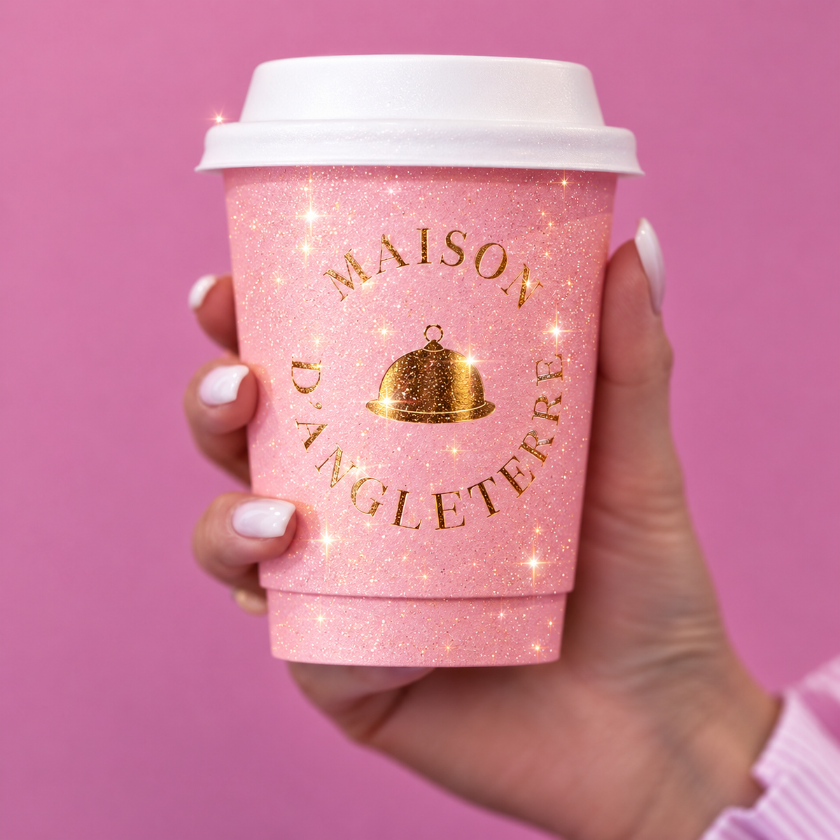 Custom Glitter Double Wall Paper Coffee Cups with Foil Stamped Logo
