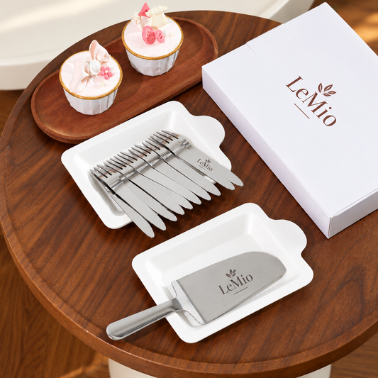 Stainless Steel Cake Cutlery Set – 10 Forks, 10 Plates & Knife