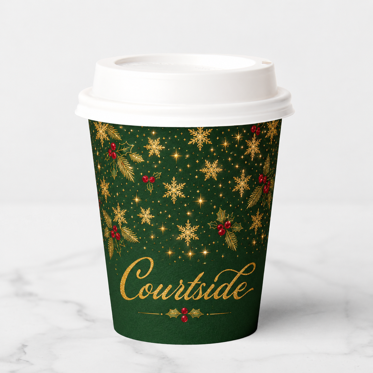 Custom Glitter Double Wall Paper Coffee Cups with Foil Stamped Logo