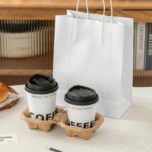 8 1/4" × 4 5/16" × 10 5/8" Tall White Kraft Paper Bag with Handles