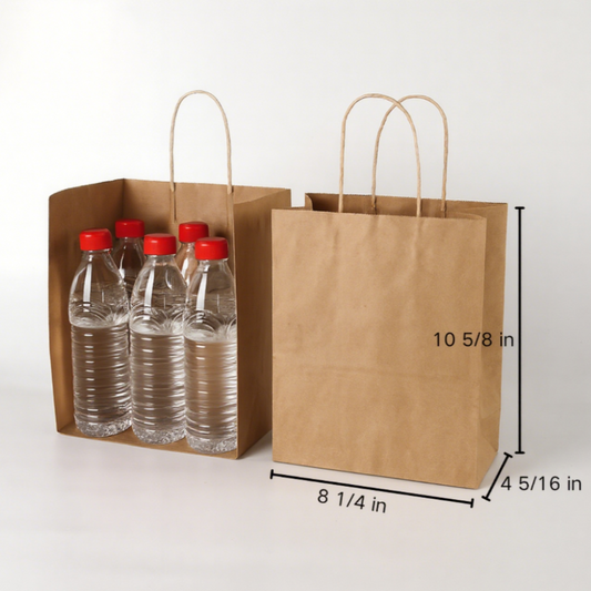 8 1/4" × 4 5/16" × 10 5/8" Tall Brown Kraft Paper Bag with Handles