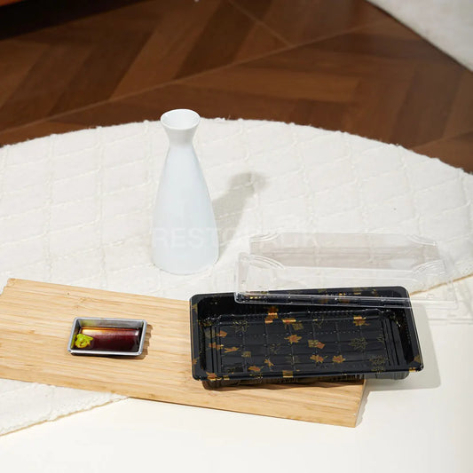 8 9/16" × 5 5/16" Clear Lid Plastic Sushi Trays with Printed Base