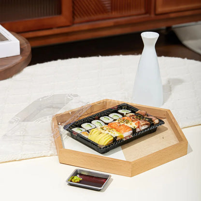 9 5/16" × 5 7/8" Clear Lid Plastic Sushi Trays with Printed Base