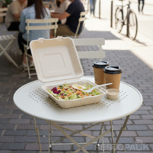 9" Compostable Sugarcane Bagasse Square Food Box