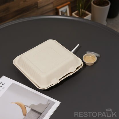 9" Compostable Sugarcane Bagasse Square Food Box