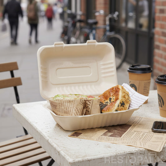 9" × 6" × 3" Compostable Sugarcane Bagasse Square Food Box