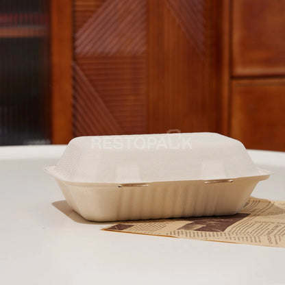 9" × 6" × 3" Compostable Sugarcane Bagasse Square Food Box