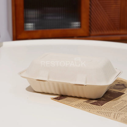 9" × 6" × 3" Compostable Sugarcane Bagasse Square Food Box