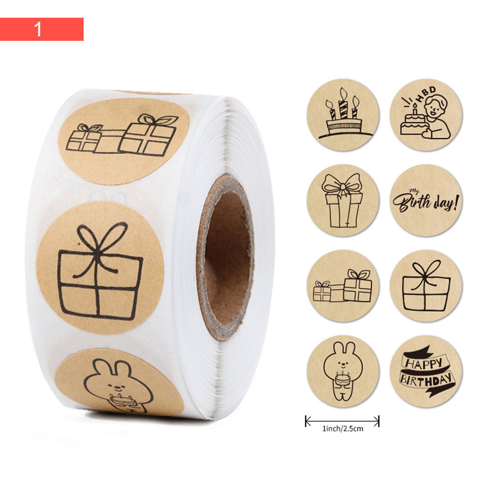 Birthday Design Kraft Paper Seal Sticker Roll - 500/Roll