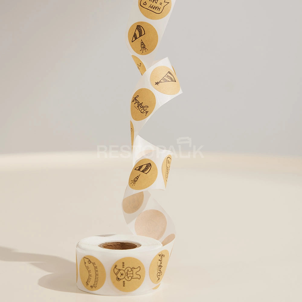 Birthday Design Kraft Paper Seal Sticker Roll - 500/Roll