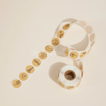 Birthday Design Kraft Paper Seal Sticker Roll - 500/Roll