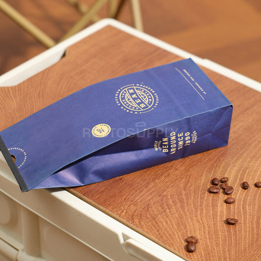 Blue Kraft Paper Flat Bottom Coffee Bags with Tin Tie