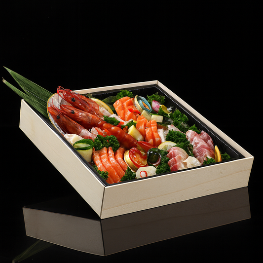 10 5/8″ × 10 5/8″ Wooden Sushi Box with Plastic Inner Trays