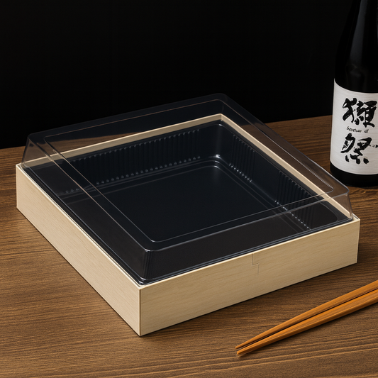 10 5/8″ × 10 5/8″ Wooden Sushi Box with Plastic Inner Trays