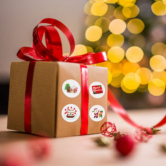 Christmas Cartoon Round Seal Sticker Roll - 500/Roll