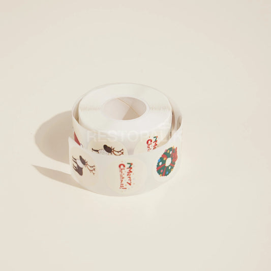 Christmas Cartoon Round Seal Sticker Roll - 500/Roll