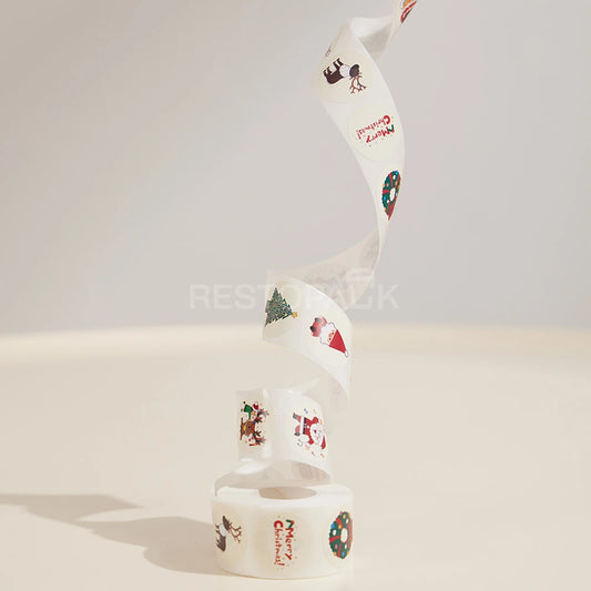 Christmas Cartoon Round Seal Sticker Roll - 500/Roll