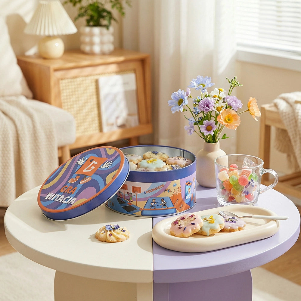 Cookie Tin Box with Lid for Bakery Gift Packaging