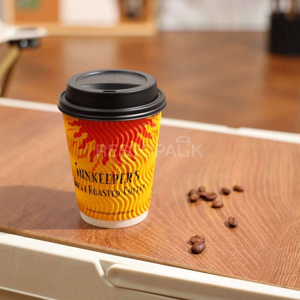 Custom 12 oz Triple Color Ripple Wall Coffee Cups