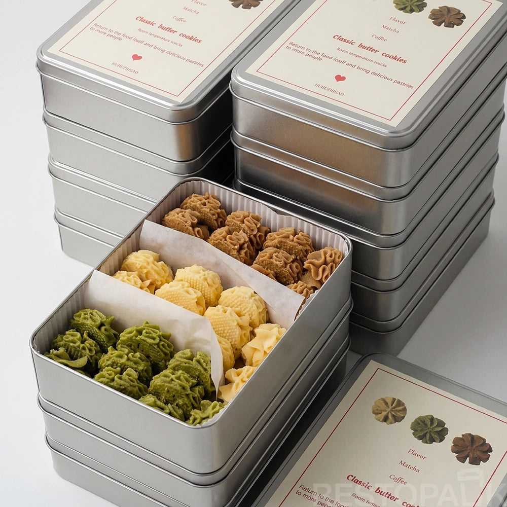 Cookie Tin Box with Lid for Bakery Gift Packaging