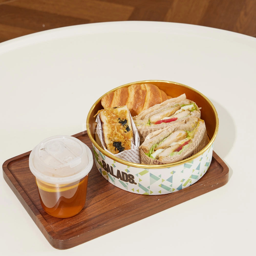 Custom Printed Colorful Paper Food Bowl with Gold Rim